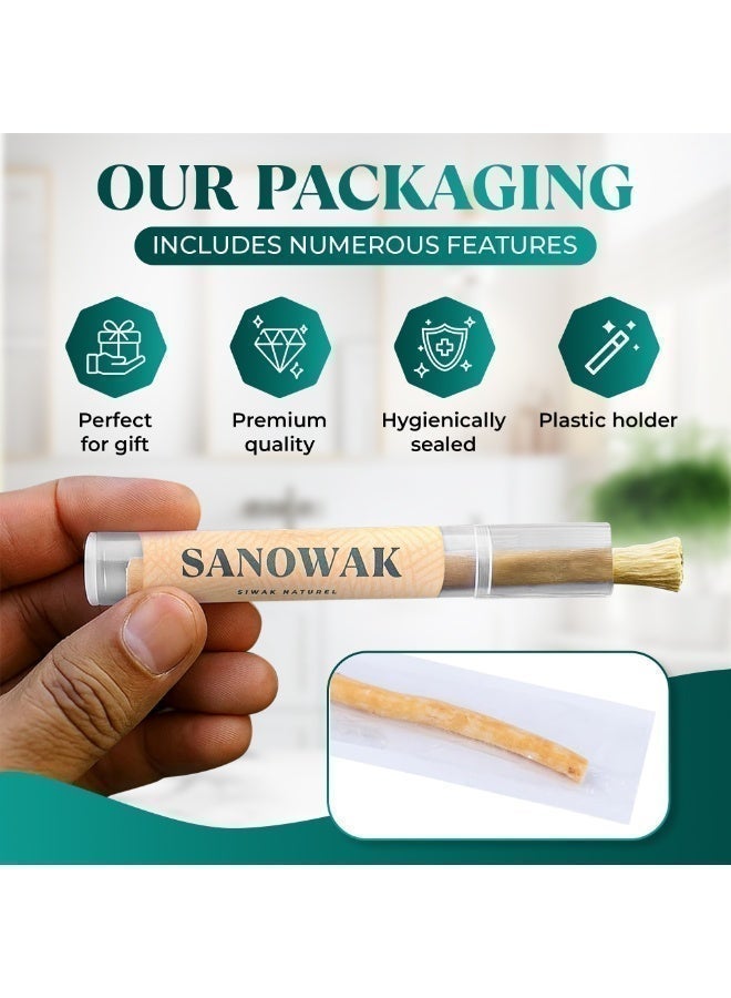Sanowak Miswak Stick / 100% Natural Siwak Sticks – 5 Organic Wooden Toothbrushes with Plastic Holder | Teeth Whitening & Oral Care | 100% Chewable & Antibacterial | Eco-Friendly & Vacuum Sealed | Meswak | Sewak - Image 3